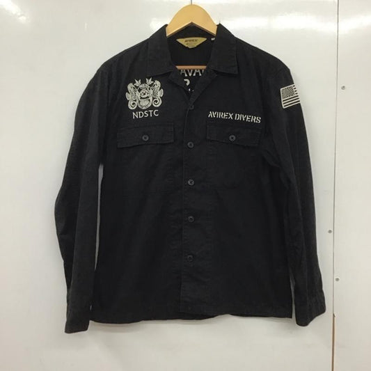 アヴィレックス AVIREX シャツ、ブラウス 長袖 長袖シャツ ミリタリーシャツ カラーシャツ M ロゴ、文字 黒 / ブラック /  メンズ USED 古着 中古 10135878