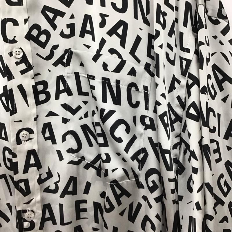 バレンシアガ BALENCIAGA シャツ、ブラウス 長袖 長袖シャツ プリントシャツ カラーシャツ 総柄 36 ロゴ、文字 白 / ホワイト / X 黒 / ブラック /  メンズ USED 古着 中古 10146543