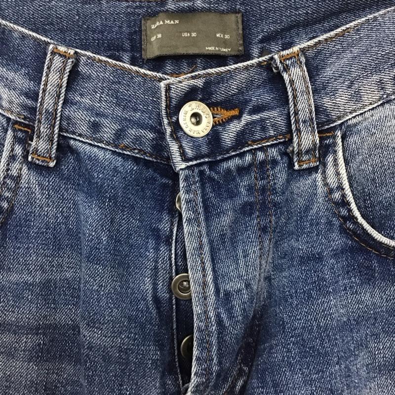 ザラメン ZARA MAN パンツ デニム、ジーンズ デニムパンツ スリムパンツ カジュアルパンツ ストレッチパンツ 38インチ ダメージ加工 インディゴ / インディゴ /  メンズ USED 古着 中古 10133656