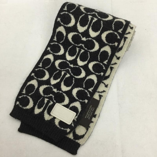 コーチ COACH マフラー マフラー リバーシブル ウール 総柄 白 / ホワイト / X 黒 / ブラック /  メンズ USED 古着 中古 10145826