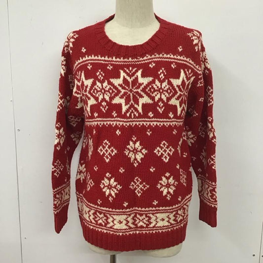 トミーヒルフィガー TOMMY HILFIGER ニット、セーター 長袖 90年代 雪 XS 総柄 赤 / レッド / X アイボリー / アイボリー /  メンズ USED 古着 中古 10109934