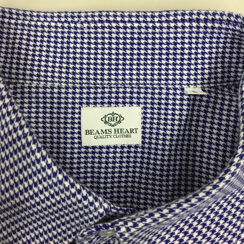 ビームス ハート BEAMS HEART シャツ、ブラウス 半袖 41-01-0060-380 ボタンダウン L 千鳥格子 白 / ホワイト / X 青 / ブルー /  メンズ USED 古着 中古 10117193