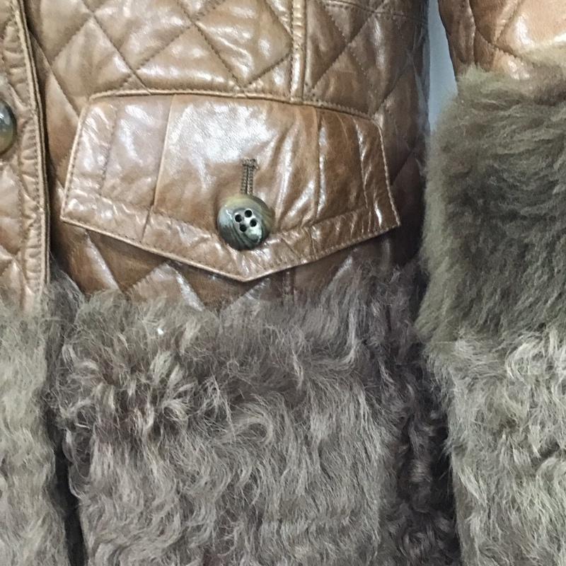 バーバリーブルーレーベル BURBERRY BLUE LABEL コート コート一般 E1F25-234-50 ラムレザー 羊革 キルティング ファー 38 無地 茶 / ブラウン /  レディース USED 古着 中古 10146415