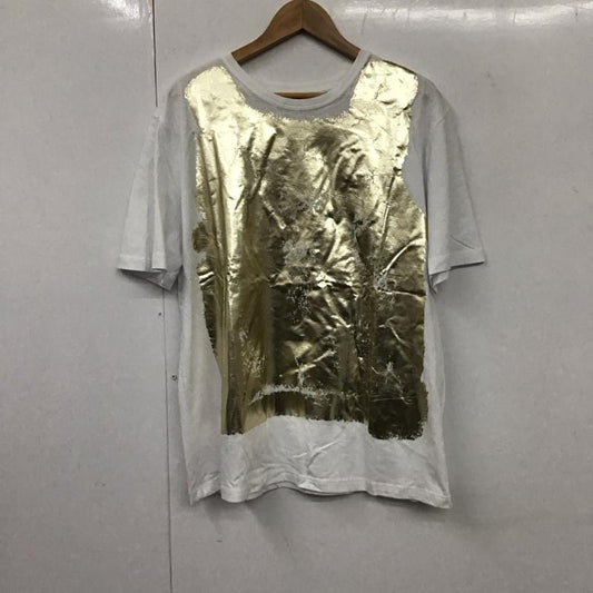 ザラ ZARA Tシャツ 半袖 1165 455 303 クルーネック L プリント 白 / ホワイト / X 金 / ゴールド /  レディース USED 古着 中古 10131302