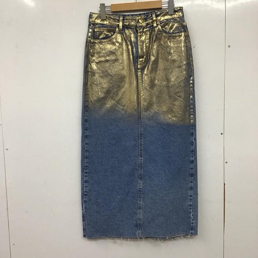 ザラ ZARA スカート ロングスカート デニム バックスリット S 無地 青 / ブルー / X 金 / ゴールド /  レディース USED 古着 中古 10139249