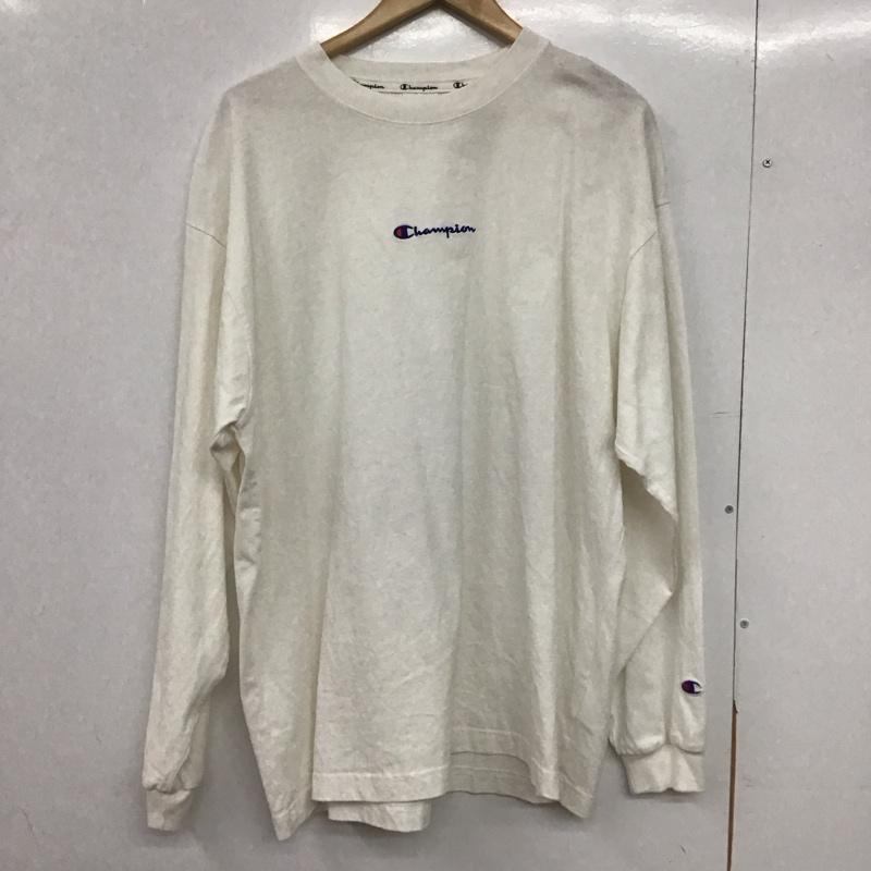 チャンピオン Champion カットソー 長袖 c8-w413 長袖Tシャツ クルーネックカットソー XL ロゴ、文字 白 / ホワイト /  メンズ USED 古着 中古 10148525