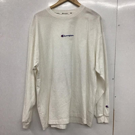 チャンピオン Champion カットソー 長袖 c8-w413 長袖Tシャツ クルーネックカットソー XL ロゴ、文字 白 / ホワイト /  メンズ USED 古着 中古 10148525