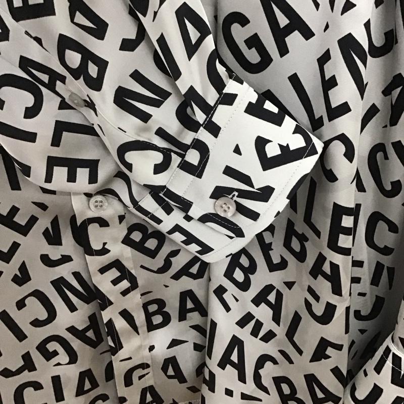 バレンシアガ BALENCIAGA シャツ、ブラウス 長袖 長袖シャツ プリントシャツ カラーシャツ 総柄 36 ロゴ、文字 白 / ホワイト / X 黒 / ブラック /  メンズ USED 古着 中古 10146543