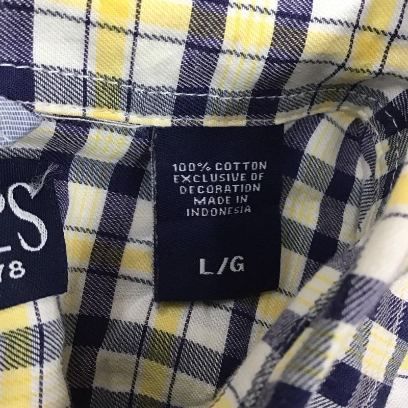 チャップス CHAPS シャツ、ブラウス 長袖 ボタンダウン チェック L ワンポイント 白 / ホワイト / X 紺 / ネイビー / X 黄 / イエロー /  メンズ USED 古着 中古 10118379