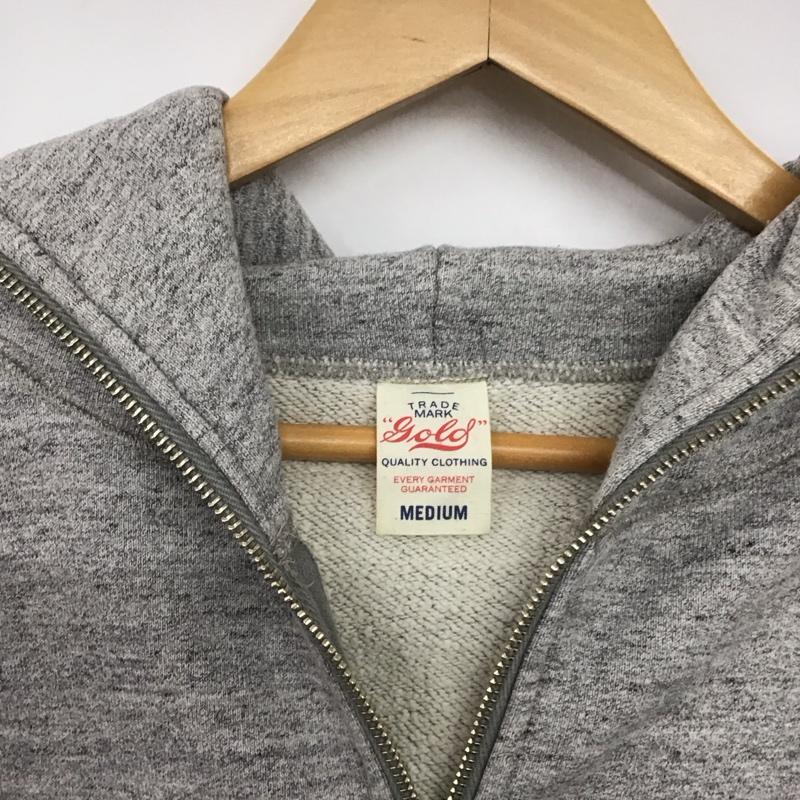 ゴールド GOLD パーカー 長袖 ジップアップパーカー 長袖パーカー カジュアルジャケット M 無地 灰 / グレー /  メンズ USED 古着 中古 10146424
