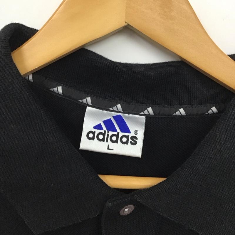 アディダス adidas ポロシャツ 長袖 半袖ポロシャツ 半袖カットソー カラーシャツ L ロゴ、文字 黒 / ブラック /  メンズ USED 古着 中古 10130638
