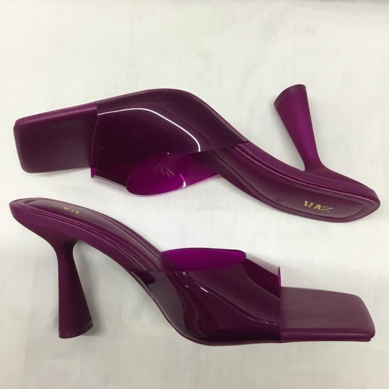 ザラ ZARA ミュール ミュール 2328 910 080 ビニールハイヒールサンダル 40 スクエアトゥ 無地 紫 / パープル /  レディース USED 古着 中古 10110158