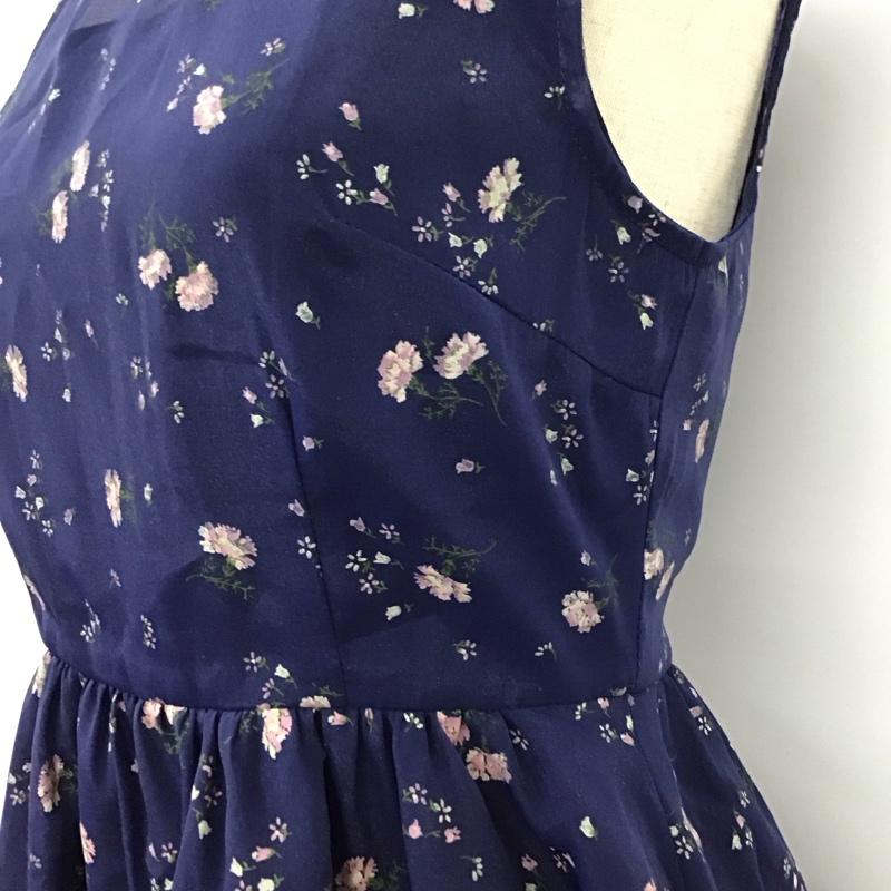ティティーアンドコー titty&Co. ワンピース ひざ丈スカート 081-363-199 ノースリーブ スタンドネック S 花柄 紺 / ネイビー /  レディース USED 古着 中古 10114646