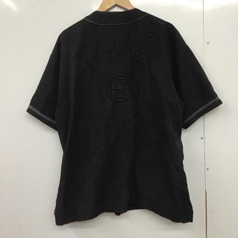 ゲンザイ genzai シャツ、ブラウス 半袖 半袖シャツ ノーカラーシャツ 前ボタン L ロゴ、文字 黒 / ブラック /  メンズ USED 古着 中古 10146209