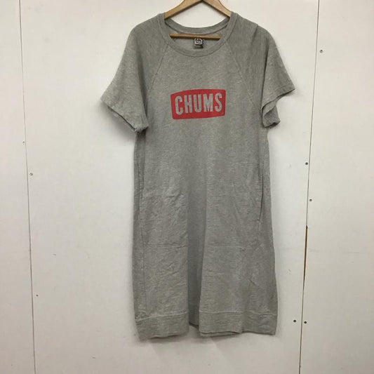 チャムス CHUMS ワンピース ロングスカート ch18-1132 半袖ワンピース スウェットワンピース クルーネック L ロゴ、文字 灰 / グレー /  レディース USED 古着 中古 10138366