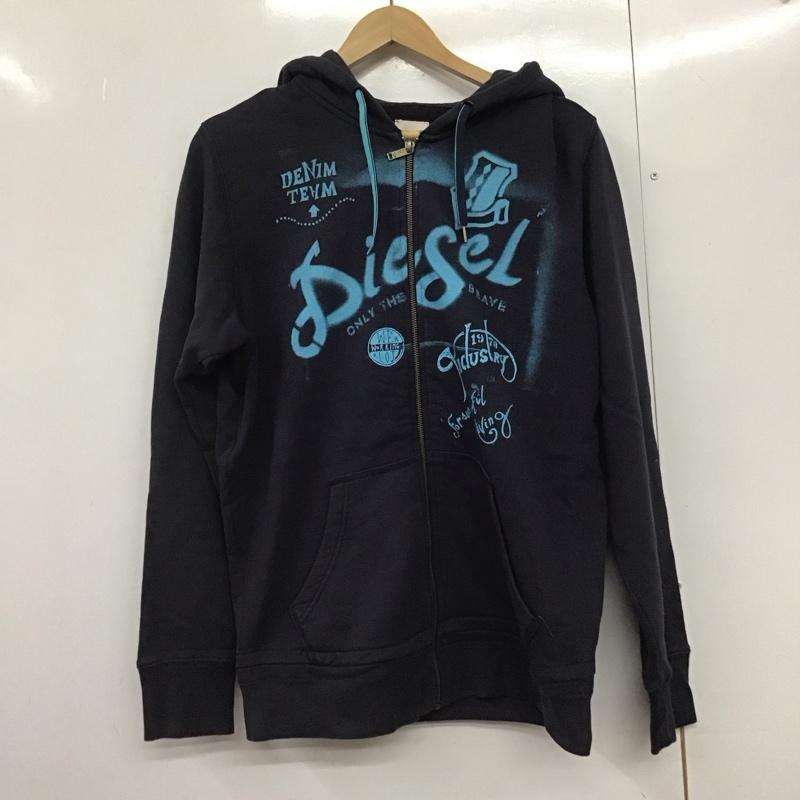 ディーゼル DIESEL パーカー 長袖 長袖パーカー ジップアップパーカー スウェット L プリント 紺 / ネイビー /  メンズ USED 古着 中古 10141898