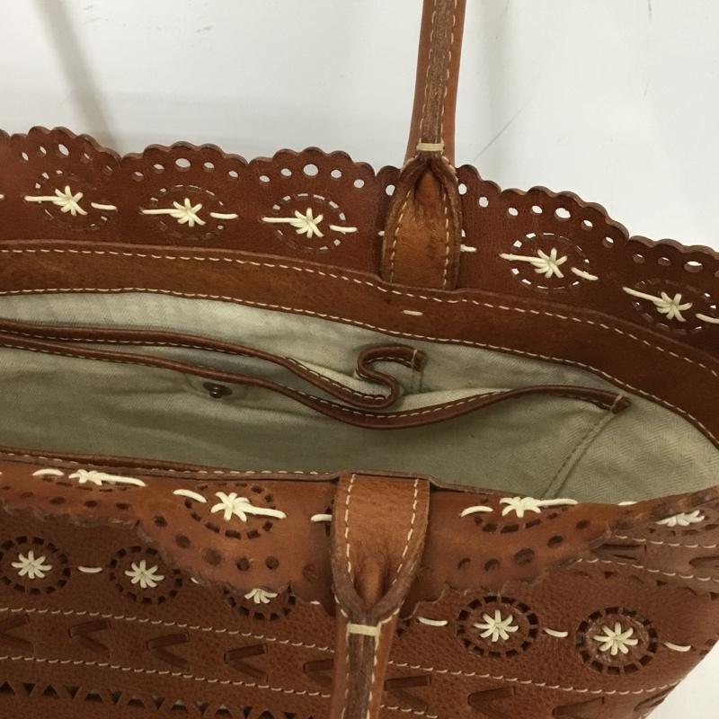 ゲンテン genten トートバッグ トートバッグ フラワーカットワーク レザー 刺繍  茶 / ブラウン /  レディース USED 古着 中古 10149261