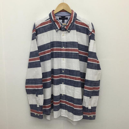 トミーヒルフィガー TOMMY HILFIGER シャツ、ブラウス 長袖 TOMMY HILFIGER 長袖シャツ XL ボーダー柄 白 / ホワイト / X 青 / ブルー / X 赤 / レッド /  メンズ USED 古着 中古 10128711