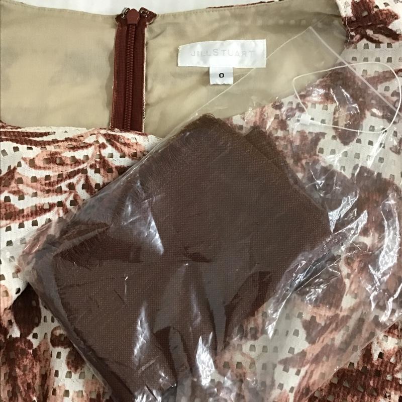 ジルスチュアート JILLSTUART ワンピース ミニスカート 092-8140028 エルザリーフ柄ワンピース ノースリーブワンピース フレアスカート 0 総柄 白 / ホワイト / X えんじ / ワインレッド /  レディース USED 古着 中古 10105947