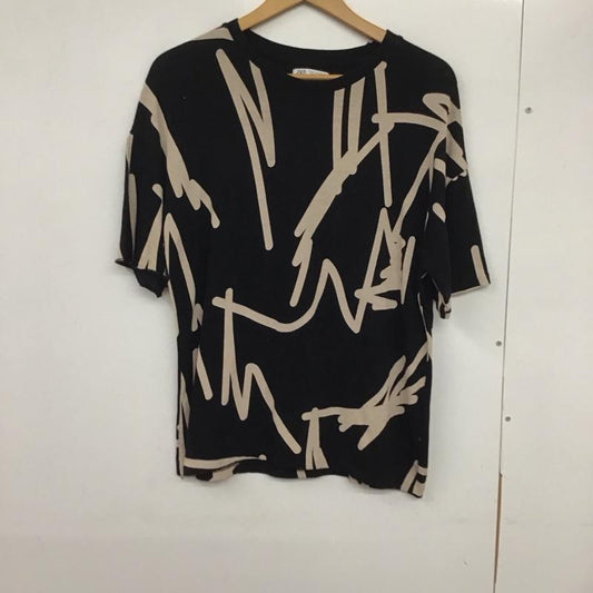 ザラ ZARA Tシャツ 半袖 M 総柄 黒 / ブラック /  レディース USED 古着 中古 10133422