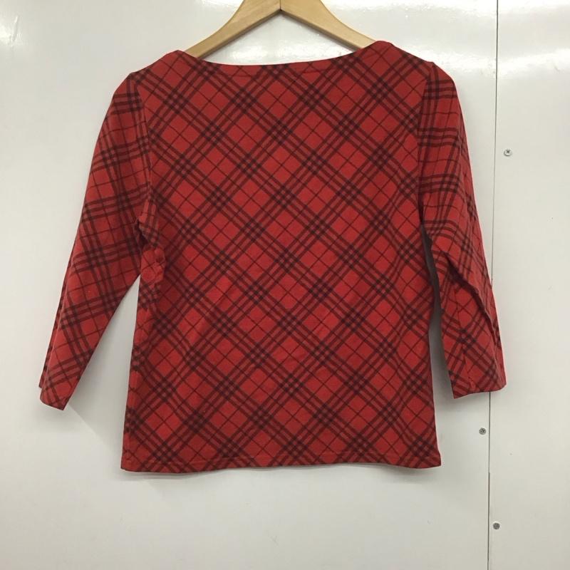 バーバリーロンドン Burberry London Tシャツ 七分袖 FA019-077 ボートネック 2 チェック 赤 / レッド /  レディース USED 古着 中古 10141960