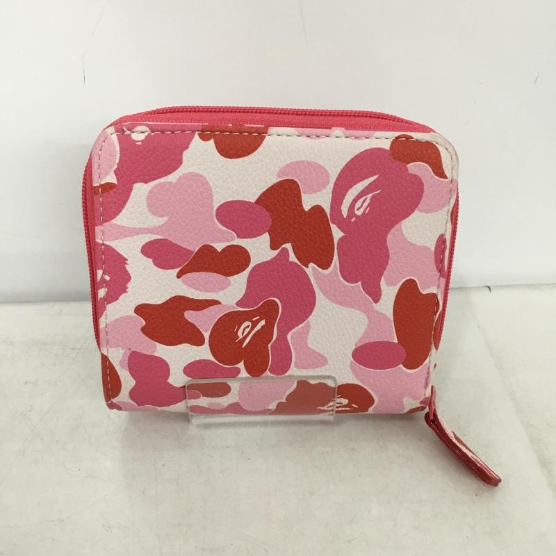アベイシングエイプ A BATHING APE 財布 二つ折り ABC CAMO MINI WALLET ロゴ カモフラージュ柄・迷彩 桃 / ピンク / X 赤 / レッド /  メンズ USED 古着 中古 10149236
