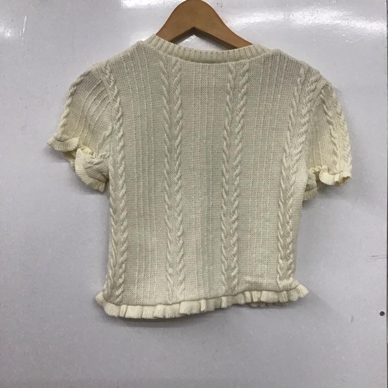 ザラ ZARA カーディガン 半袖 半袖ニットカーディガン 前ボタン リブニット ショート丈 M 総柄 アイボリー / アイボリー /  レディース USED 古着 中古 10147674