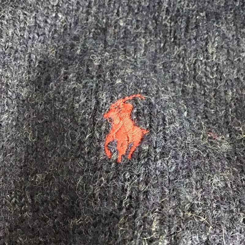 ポロラルフローレン POLO RALPH LAUREN ニット、セーター 長袖 クルーネック ウール M ワンポイント 紺 / ネイビー /  メンズ USED 古着 中古 10144704