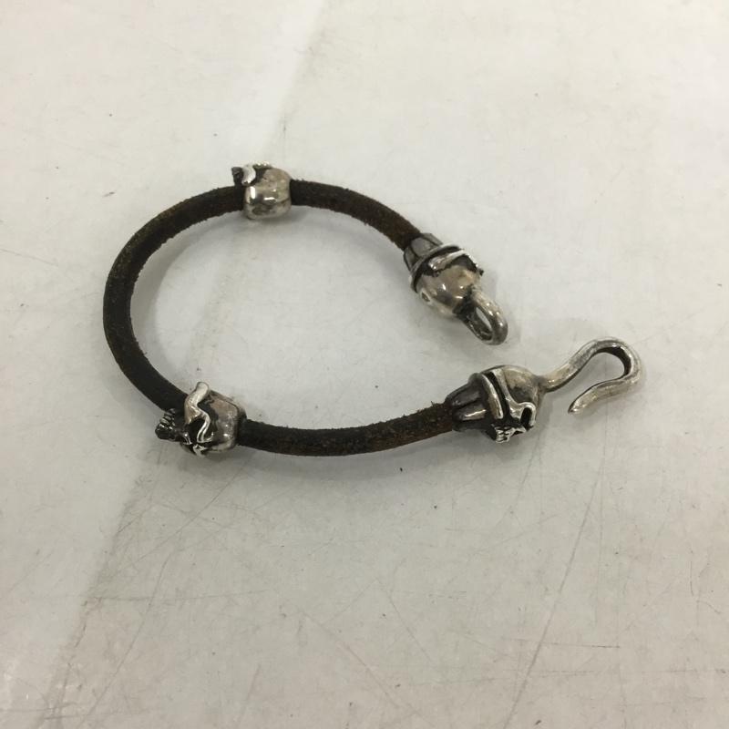 古着 USED アクセサリー ブレスレット、バングル THIRTEEN DESIGNS スカル ドクロ レザー スカル 銀 / シルバー / X 茶 / ブラウン /  メンズ USED 古着 中古 10139984