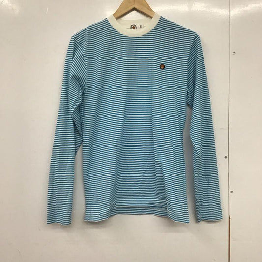 アベイシングエイプ A BATHING APE カットソー 長袖 長袖カットソー プリントカットソー クルーネック S ボーダー柄 白 / ホワイト / X 水色 / ライトブルー /  メンズ USED 古着 中古 10151151