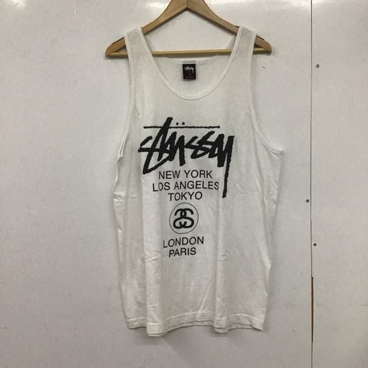 ステューシー STUSSY カットソー 半袖 タンクトップ ノースリーブカットソー クルーネック L ロゴ、文字 白 / ホワイト /  メンズ USED 古着 中古 10133108