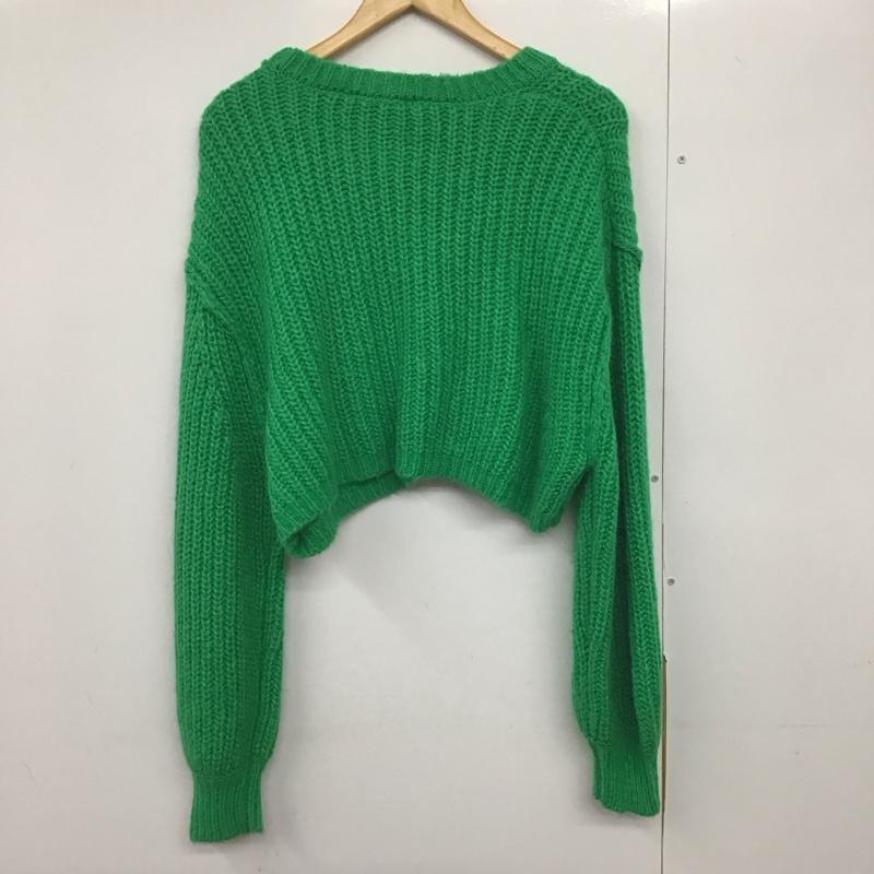 ザラ ZARA ニット、セーター 長袖 長袖ニットカットソー クルーネック セーター ショート丈 L 無地 緑 / グリーン /  レディース USED 古着 中古 10142447