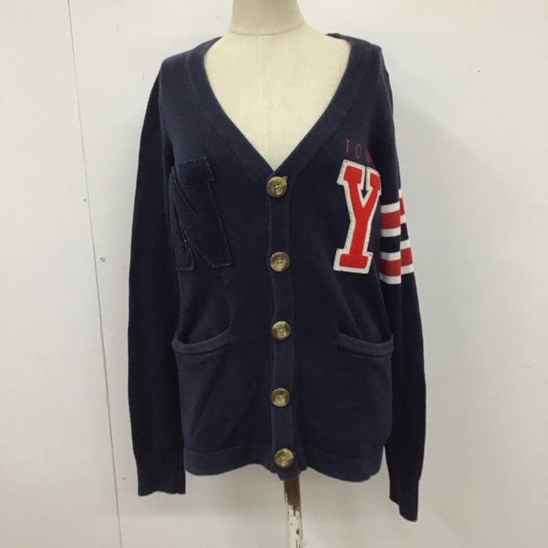 トミー TOMMY カーディガン 長袖 23-4331203-040 コットン Vネック NY M ロゴ、文字 紺 / ネイビー /  レディース USED 古着 中古 10116758