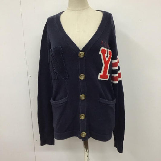 トミー TOMMY カーディガン 長袖 23-4331203-040 コットン Vネック NY M ロゴ、文字 紺 / ネイビー /  レディース USED 古着 中古 10116758