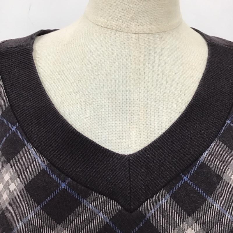 バーバリーブルーレーベル BURBERRY BLUE LABEL ワンピース ミニスカート FAF31-525-09 スウェット 長袖 Vネック ノバチェック 38 ワンポイント チャコールグレー / チャコールグレー /  レディース USED 古着 中古 10115482