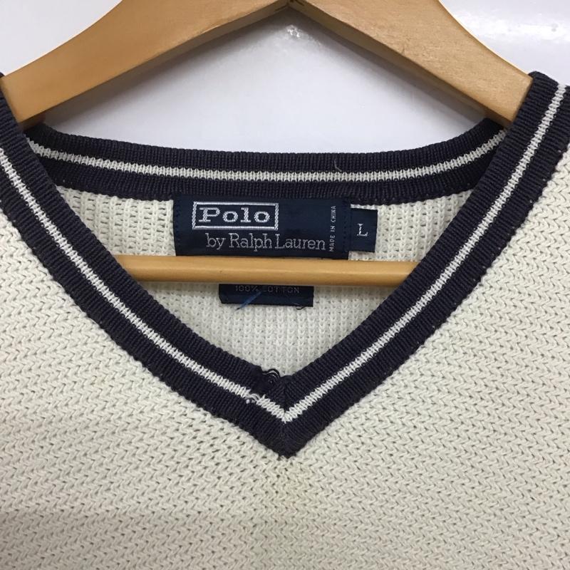 ポロバイラルフローレン Polo by RALPH LAUREN ニット、セーター 長袖 長袖ニットカットソー Vネック セーター L 無地 白 / ホワイト /  メンズ USED 古着 中古 10141642