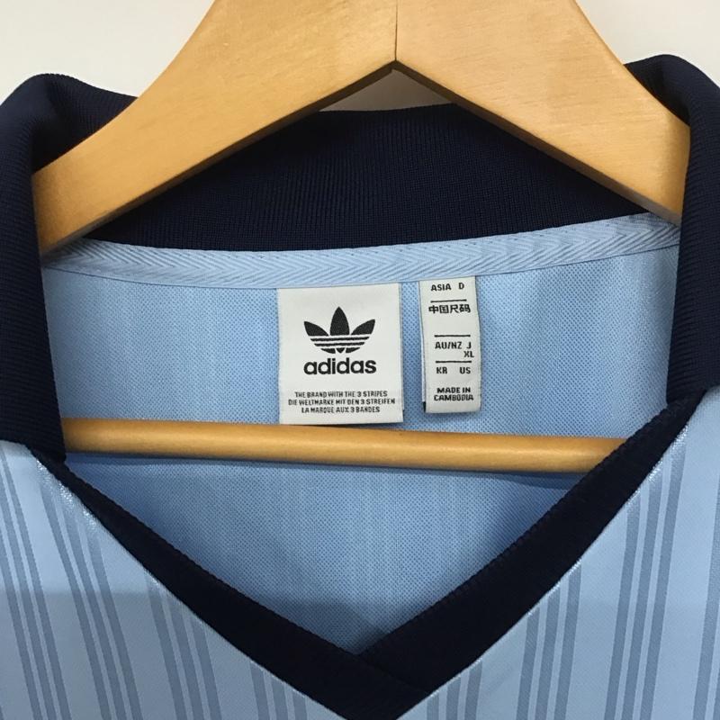 アディダス adidas ポロシャツ 長袖 jd2604 フットボールジャカードVネック長袖ポロシャツ スポーツウェア XL ロゴ、文字 青 / ブルー /  レディース USED 古着 中古 10140130