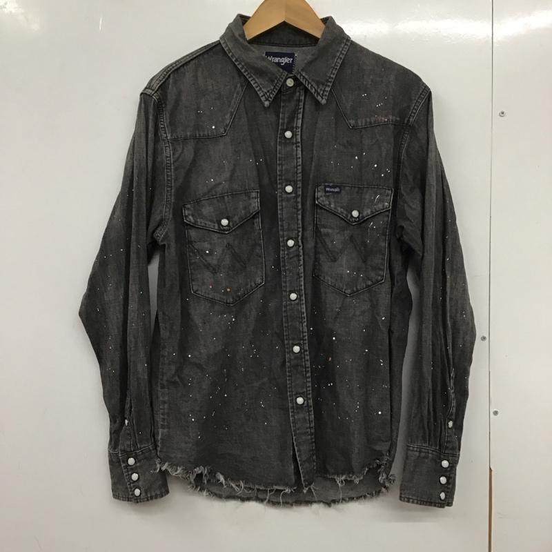 ベイフロー BAYFLOW シャツ、ブラウス 長袖 長袖シャツ 無地シャツ カラーシャツ デニムシャツ wrangler M ダメージ加工 黒 / ブラック /  メンズ USED 古着 中古 10132696