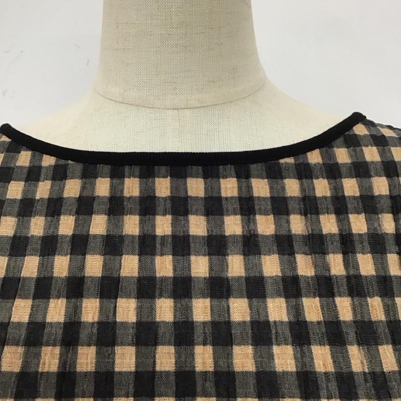 マウジー MOUSSY カットソー 半袖 010DA580-605 ギンガムチェック プリーツ加工 FREE チェック 黒 / ブラック / X ベージュ / ベージュ /  レディース USED 古着 中古 10107934