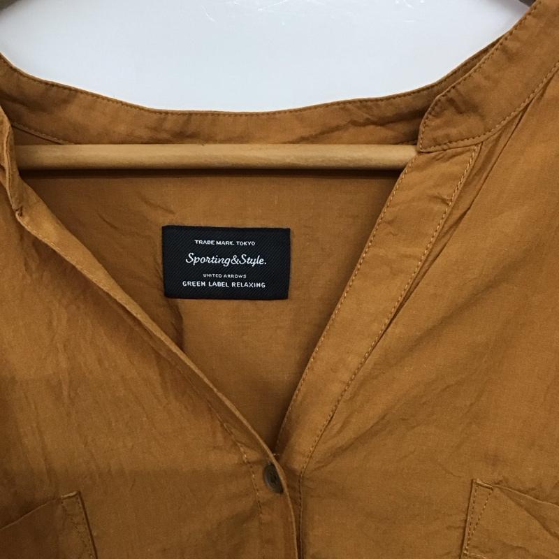 グリーンレーベルリラクシング green label relaxing シャツ、ブラウス 七分袖 3611-105-1183 CB ダブルポケット ルーズVスキッパーブラウス 無地 茶 / ブラウン /  レディース USED 古着 中古 10140703