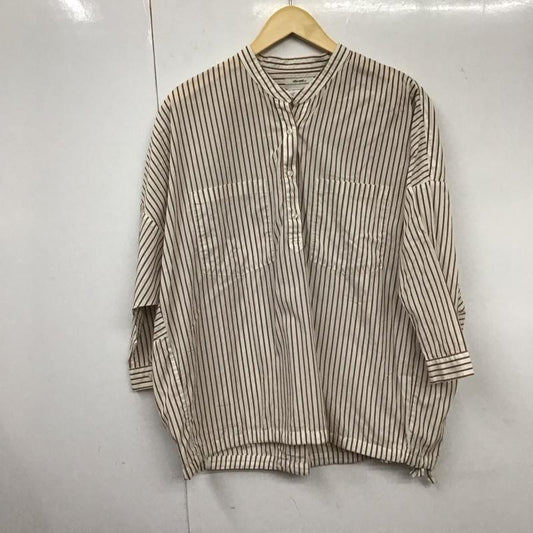 ニコアンド niko and... シャツ、ブラウス 七分袖 長袖シャツ ストライプシャツ ノーカラーシャツ 3 ストライプ 白 / ホワイト /  レディース USED 古着 中古 10132642
