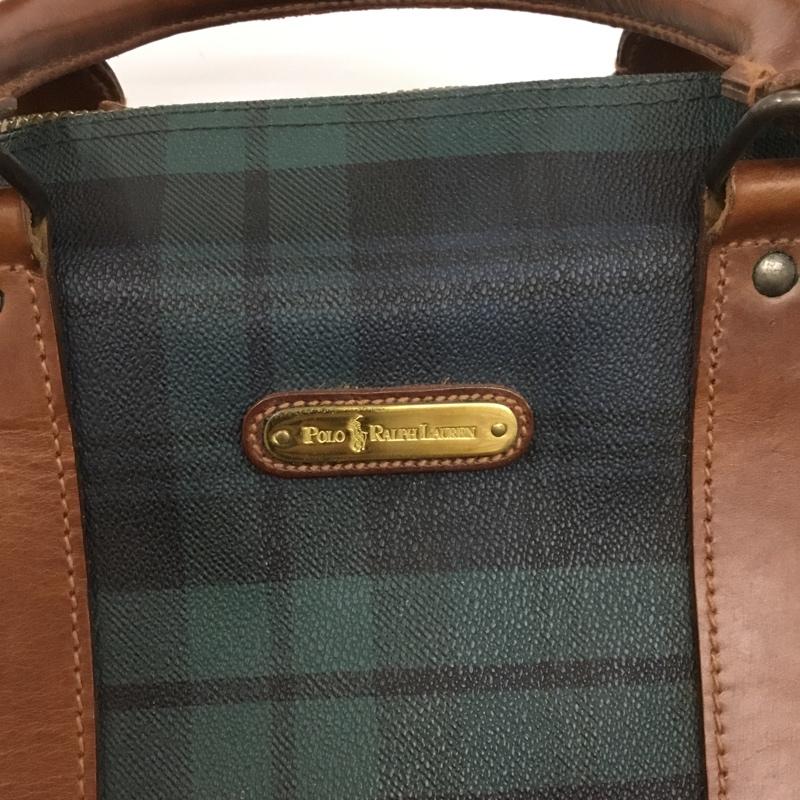 ポロラルフローレン POLO RALPH LAUREN ボストンバッグ ボストンバッグ チェック ロゴ、文字 緑 / グリーン / X 茶 / ブラウン /  メンズ USED 古着 中古 10140052