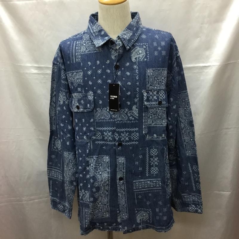 エドウィン EDWIN シャツ、ブラウス 長袖 長袖シャツ カラーシャツ ポケットシャツ 長袖カットソー デニムシャツ L プリント インディゴ / インディゴ /  メンズ USED 古着 中古 10108791
