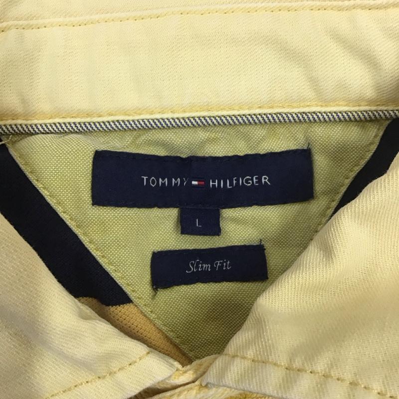 トミーヒルフィガー TOMMY HILFIGER ポロシャツ 半袖 半袖ポロシャツ カラーシャツ 半袖カットソー L ボーダー柄 黄 / イエロー / X 紺 / ネイビー /  メンズ USED 古着 中古 10111034
