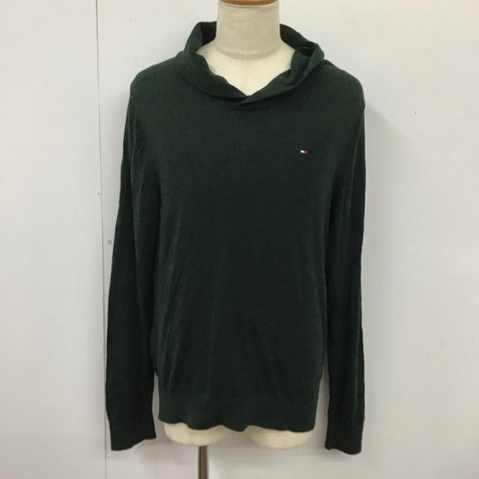 トミーヒルフィガー TOMMY HILFIGER ニット、セーター 長袖 長袖ニットカットソー ニット セーター クルーネックニット L ロゴ、文字 緑 / グリーン /  メンズ USED 古着 中古 10114200