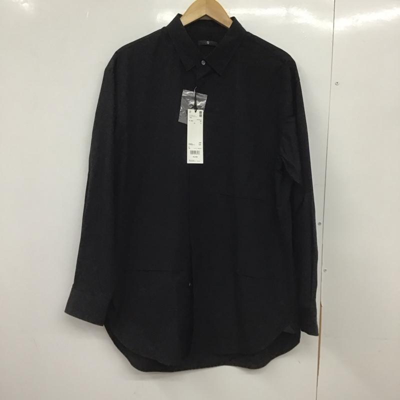 ユニクロ UNIQLO シャツ、ブラウス 長袖 331-436112 スーピマコットンシャツ 長袖シャツ L 無地 黒 / ブラック /  メンズ USED 古着 中古 10148816