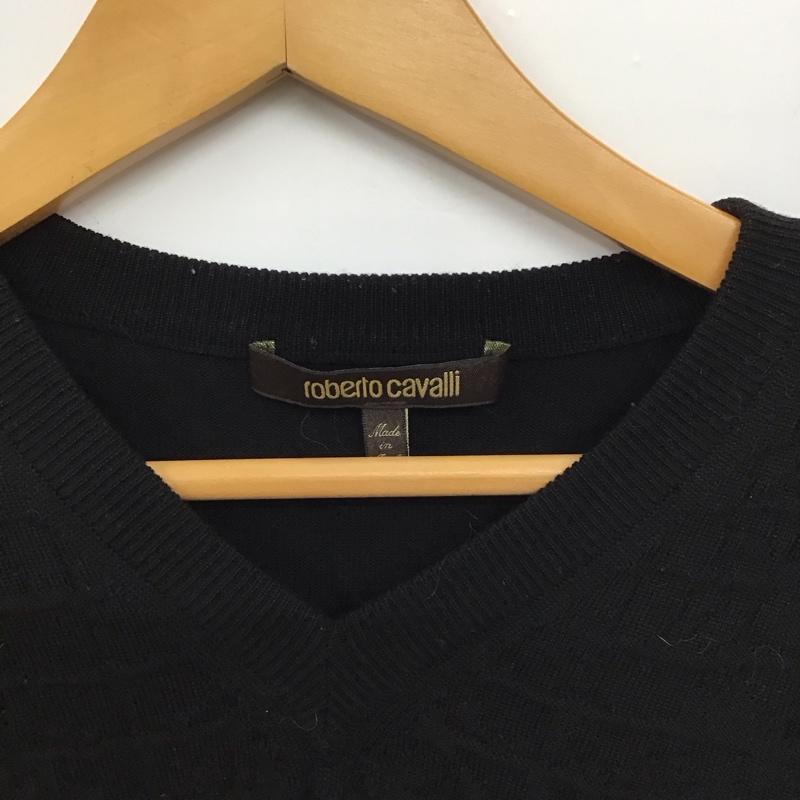 ロベルトカバリ roberto cavalli ニット、セーター 長袖 長袖ニットカットソー Vネック セーター S 総柄 黒 / ブラック /  メンズ USED 古着 中古 10149742