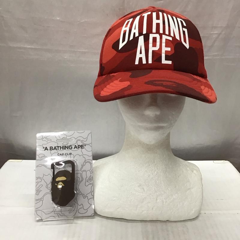 アベイシングエイプ A BATHING APE 帽子 キャップ キャップクリップ付き メッシュ FREE ロゴ、文字 赤 / レッド /  メンズ USED 古着 中古 10116992