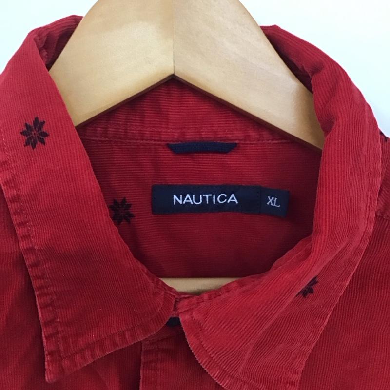 ノーティカ NAUTICA シャツ、ブラウス 長袖 長袖シャツ 無地シャツ カラーシャツ コーデュロイシャツ XL ロゴ、文字 赤 / レッド /  メンズ USED 古着 中古 10135965