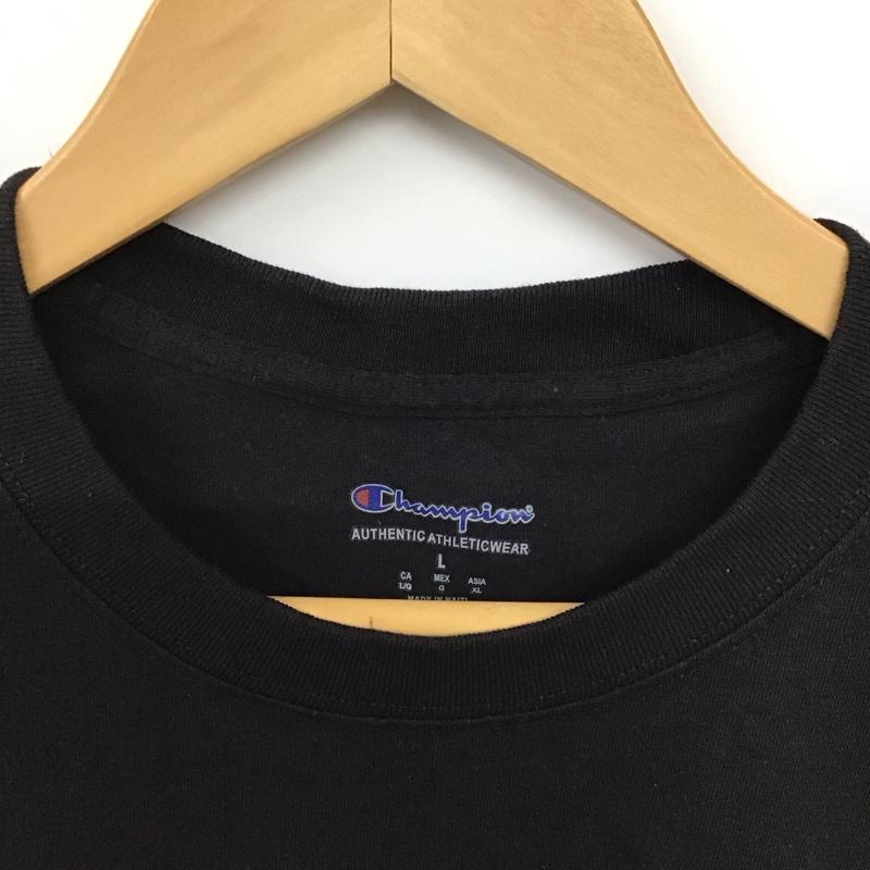 チャンピオン Champion Tシャツ 半袖 半袖カットソー プリントTシャツ クルーネックカットソー L 無地 黒 / ブラック /  メンズ USED 古着 中古 10150730
